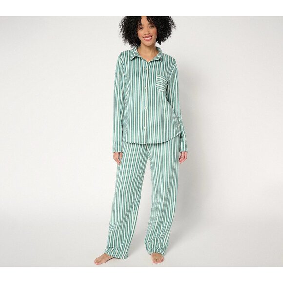 Cuddl Duds Pajama Set Size Medium Striped Button Up Long Sleeve Shirt and Pants - Picture 1 of 11